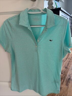 Vineyard Vines Aqua & White Striped Polo